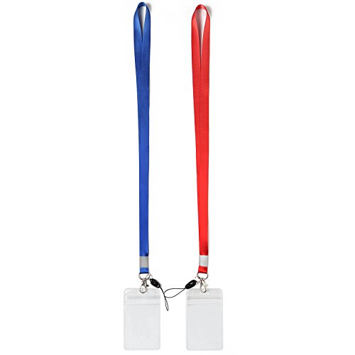 YOUOWO 2Pack Blue Red Lanyards with Clips and Vertical ID Badge Holders - color: Red&blue - 2 Pack