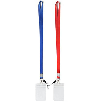 YOUOWO 2Pack Blue Red Lanyards with Clips and Vertical ID Badge Holders - color: Red&blue - 2 Pack