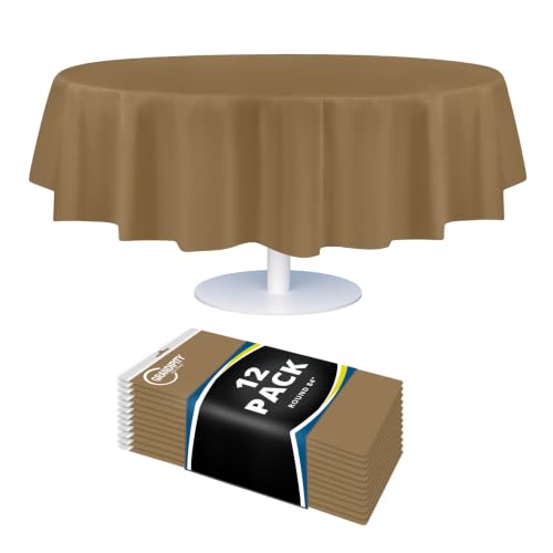 Grandipity Plastic Table Cloth Disposable 12 Pack 84" Round Gold - color: Gold, size: 84in. Round