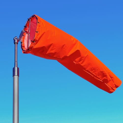 18"x48" Airport Windsock | Heavy Duty, All Weather, Waterproof, UV Fade Resistant, High Vis Fluorescent, Quad Stitched, Zip Ties Included, for Industrial, Aviation, and Agricultural Use | Orange - size: 18"x48"