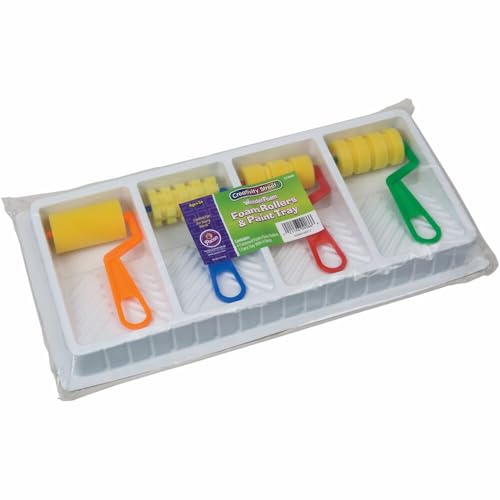 Creativity Street Foam Patterned Rollers with Paint Trays, 4 Pack, Four Designs (CKC9086), Blue;green;purple;red