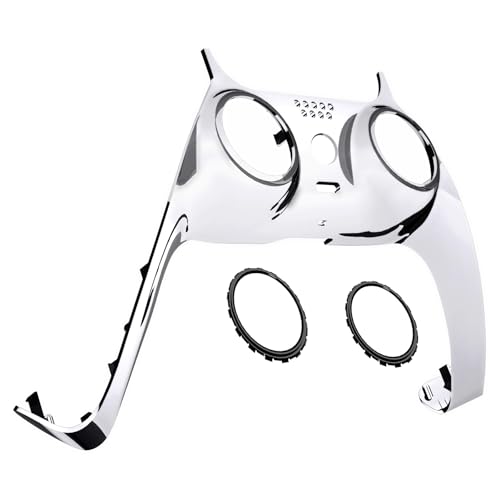 eXtremeRate Chrome Silver Glossy Decorative Trim Shell Compatible with p s 5 Controller, DIY Replacement Clip Shell, Custom Plates Cover Compatible with p s 5 Controller with Accent Rings