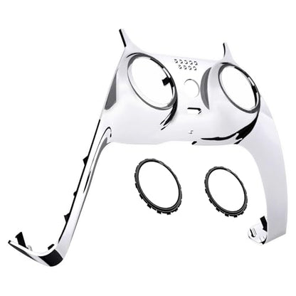 eXtremeRate Chrome Silver Glossy Decorative Trim Shell Compatible with p s 5 Controller, DIY Replacement Clip Shell, Custom Plates Cover Compatible with p s 5 Controller with Accent Rings