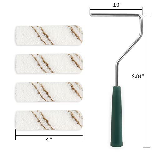 Mister Rui Microfiber Paint Roller Covers, 20 Pack 4 Inch Microfiber Roller Covers with Roller Frame, Mini Rollers for Painting, Small Roller Cover Use with All Paints and Stains