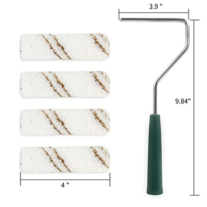 Mister Rui Microfiber Paint Roller Covers, 20 Pack 4 Inch Microfiber Roller Covers with Roller Frame, Mini Rollers for Painting, Small Roller Cover Use with All Paints and Stains