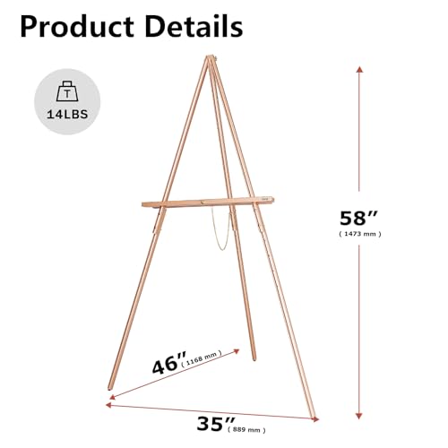 DJAR 3 Pcs 63" Adjustable Wooden Display Easel Stand for Sign - color: Rose Gold, size: 3pcs