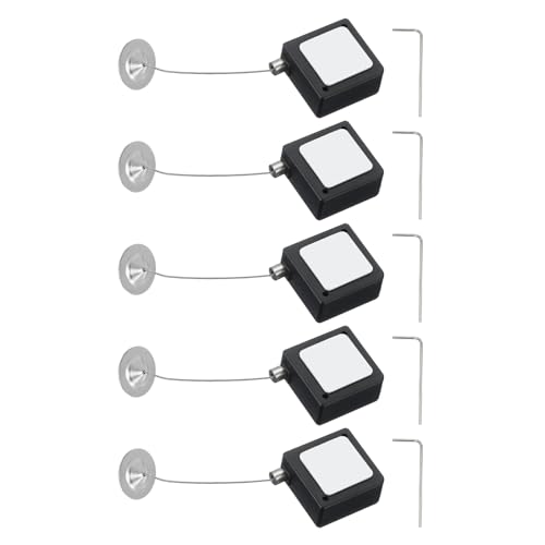 PATIKIL Retractable Remote Control Cable Tether (3.3ft / 1M, Black)(5 Set) Square Remote Control Security Lanyard Lock Adjustable Locking Leash with Round Iron Cap, Suit for - TVs/Tablets - color: Black