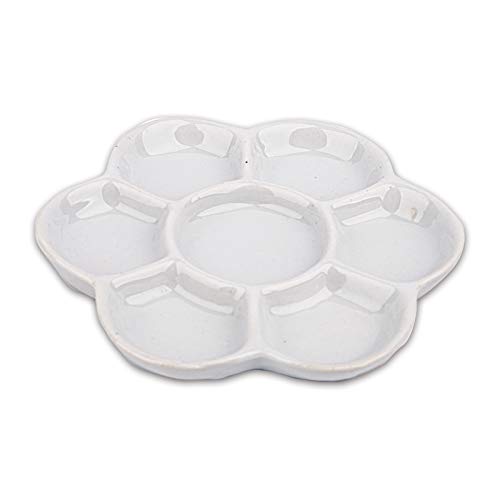 Foraineam 4 Pieces Ceramic Paint Palette Artist 7 Well Flower Palettes Painting Oil Watercolor Mixing Trays (Pack of 2) - size: 5 Inch (Pack of 2)