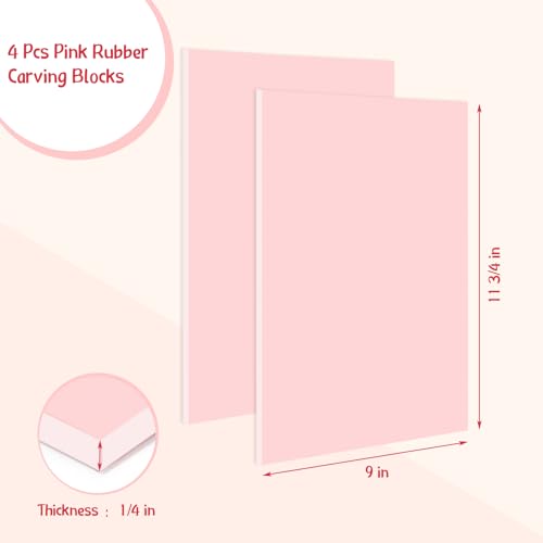 Gilprop 4 Pcs Pink Rubber Block 8 x 10 x 0.25 Inch Linoleum Carving Block