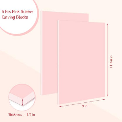 Gilprop 4 Pcs Pink Rubber Block 8 x 10 x 0.25 Inch Linoleum Carving Block
