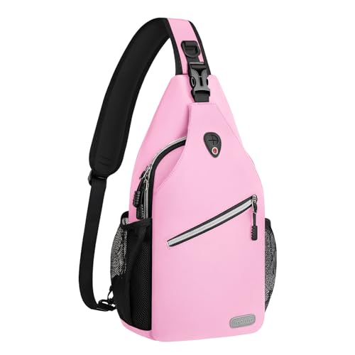MOSISO Small Sling Bag for Men, Crossbody Shoulder Chest Daypack Bag - color: Light Pink
