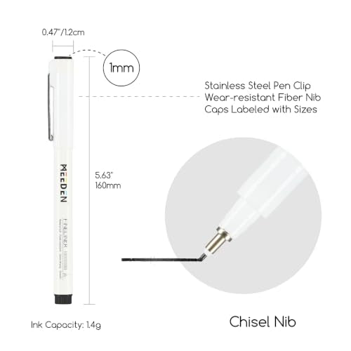 MEEDEN Micro Fineliner Drawing Pens: 1mm Chisel Nib, 6 Pack, Black Ink - style: 1mm Chisel Nib