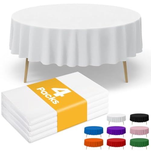 Niuara White Plastic Table Cloth Disposable, 4 Pack, 84 in - color: White, size: 84" Round - 4 Packs