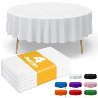 Niuara White Plastic Table Cloth Disposable, 4 Pack, 84 in - color: White, size: 84" Round - 4 Packs
