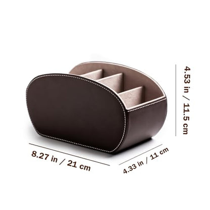PU Leather Multi-Functional Office Organizer Box Remote Control Holder Desk - color: Dark Brown