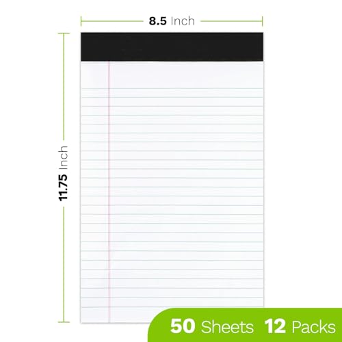 Goefun Legal Pads 8.5 x 11-50 Sheets Notepad, 12 Pack White Lined Notepads - color: white, size: 8.5x11