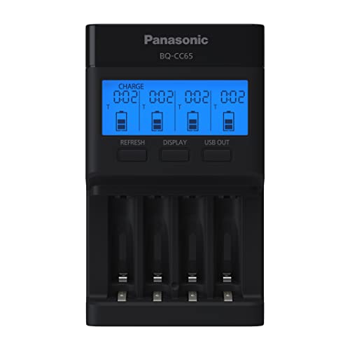 Panasonic BQ-CC65AKBBA Super Advanced eneloop pro and eneloop 4-Position Quick Charger with LCD Indicator Panel and USB Charging Port, Black - size: (Pack of 1)