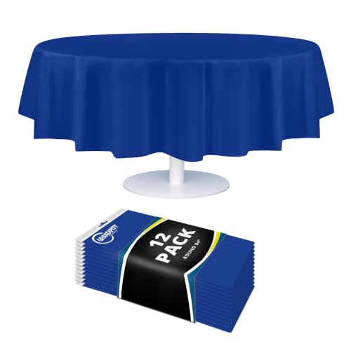 Grandipity Plastic Table Cloth Disposable 12 Pack 84" Round Blue - color: Blue, size: 84in. Round