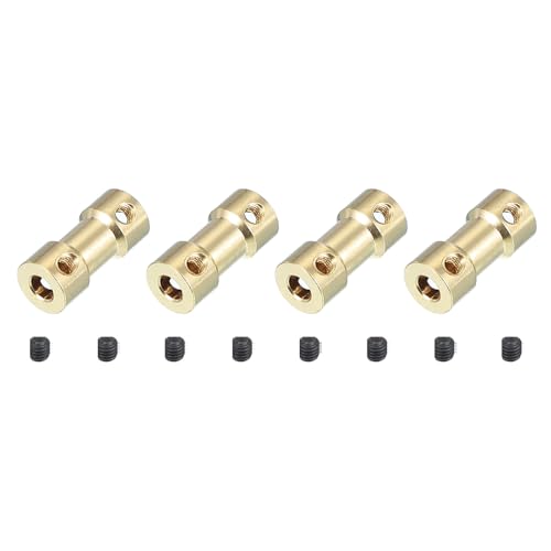 PATIKIL Shaft Coupling Joint 4mm to 4mm, 4 Pcs Brass Motor Shaft Coupler Extension Connector Rigid Sleeve Adapter Transmission Joint with M3 Screws for RC Car Airplane Tires Motor Robot - size: 4mm-4mm