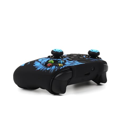 Lion Skin Compatible with Xbox Series X Wireless Controller, RALAN Protector Case， Customised Thumb Grips Cap - color: Lion Black Blue