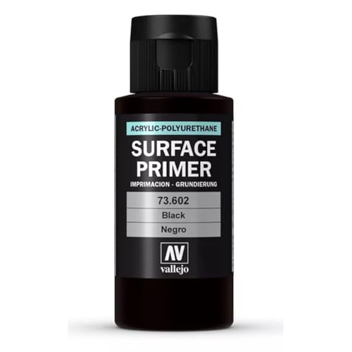 Vallejo - Surface Primer Color | Black Acrylic Primer 60 ml (2.02 fl.oz.) | Matte Finish and Fast Drying | Perfect for Airbrushing and Great Adhesion to Figurines and Scale Models - style: Black Primer 60 ml. (2.02 fl.oz.)