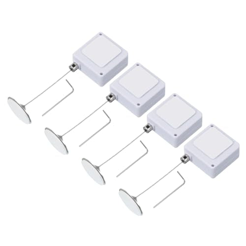 PATIKIL 3.3 Ft Retractable Remote Control Tether, 4 Pcs Square Security Cable Lanyard Lock with Adjustable Clasp Adhesive for TV Remote Control Controller, White(Round Iron Cap) - color: White