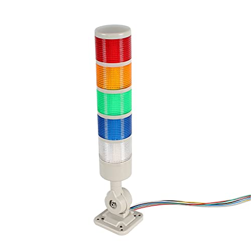 Led Signal Tower Stack Lights, Industrial Signal Warning Lights, Column Tower Lamp Andon with Rotatable Base, Steady/Flashing Switchable, 110V 220V AC(5-Layer, no Buzzer) - color: RED/YELLOW/GREEN/BLUE/WHITE AC 110-220V, size: 5 Layer/no Buzzer
