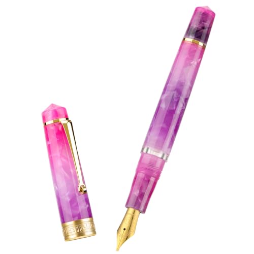 Asvine P20 Piston Fountain Pen, Stub Nib 1.1mm Calligraphy Art Drawing Gradual Purple Acrylic with Case Set - color: Gradual Purple, style: Stub Point
