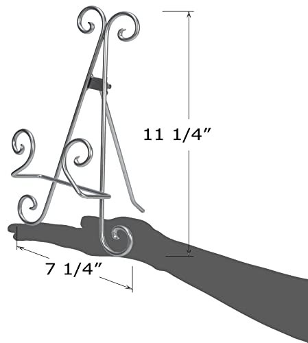 Red Co. 11” Tall Decorative Curved Scroll Metal Wire Display Plate Stand & Art Holder Easel, Silver
