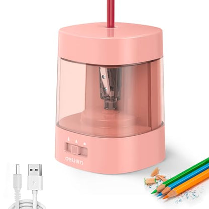 Deli Electric Pencil Sharpener, Automatic Pencil Sharpeners, Pink - color: Pink