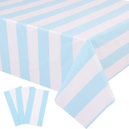 Kesfey Light Blue Striped Tablecloth Horizontal Stripe Table Cover 3 Packs - color: Haze Blue Horizontal Striped