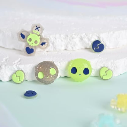 GeekShare Silicone Cross D-Pad Button Caps Set Joystick Cover - Cute ABXY Key Buttons Sticker Compatible with Switch/OLED Joy Con - Black & Green Skull - size: Switch / OLED Green