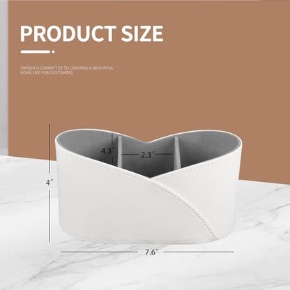 PU Leather TV Remote Control Holder,Pen Holder,Nightstand Organizer Caddy - color: White