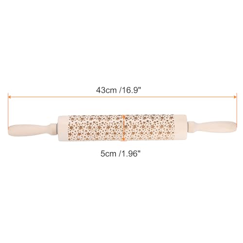 HARFINGTON Wood Clay Roller Five-Pointed Star Pattern Modeling 16.9 Inch Beech Wood Hand Rollers Wooden Pottery Tools Wood Grain Texture Rollers for Clay Baking Playdough DIY