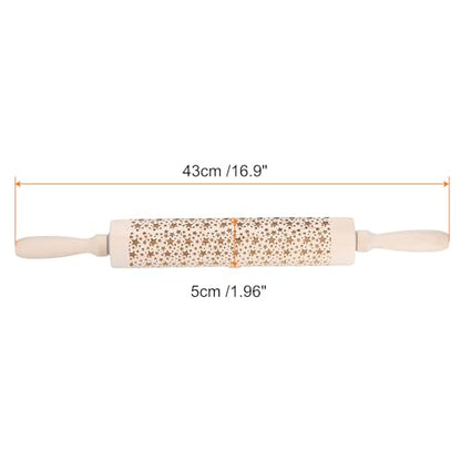 HARFINGTON Wood Clay Roller Five-Pointed Star Pattern Modeling 16.9 Inch Beech Wood Hand Rollers Wooden Pottery Tools Wood Grain Texture Rollers for Clay Baking Playdough DIY