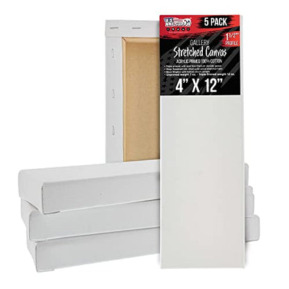 U.S. Art Supply 4"x12" Stretched Canvas for Painting, Gallery Depth 5-Pack - size: 4" x 12"