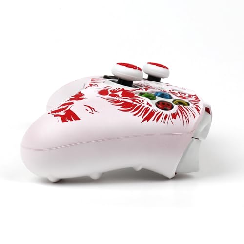 Lion Skin Compatible with Xbox Series X Wireless Controller, RALAN Protector Case， Customised Thumb Grips Cap - color: Lion White Red