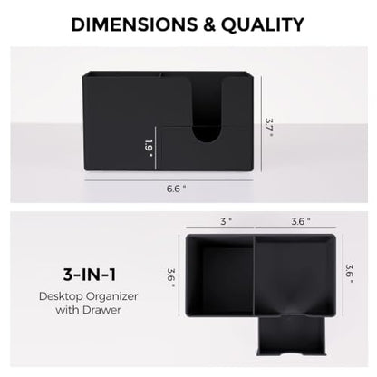 SKYDUE Small Desk Organizer with Sticky Notes Holder,Pen Holder for Desk - color: Black