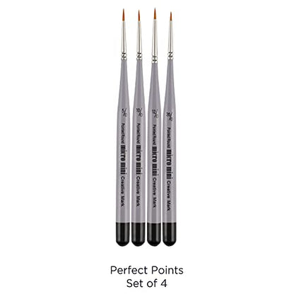 Creative Mark 4 Piece Micro Detail Paint Brush Set, Mini Paintbrushes for Acrylic, Watercolor, Oil, Face, Nail, Scale Model Painting & Line Drawing - size: Perfect Points Set (4 Piece)
