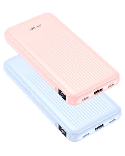 2-Pack Power Bank, 10000mAh 22.5W Fast Charging Portable Charger - color: Blue & Pink