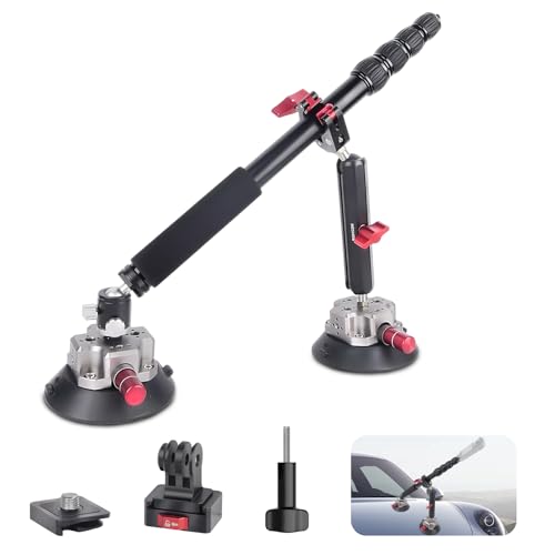 Suction Car Mount for lnsta36O,Versatile Camera Suction Cup Car Mount Kit with 1/4" & 3/8" Mounting Holes, Selfie Stick & Super Clamp, 4.5in Camera Suction Cup for GoPr0,DJI Osmo Action,JC022