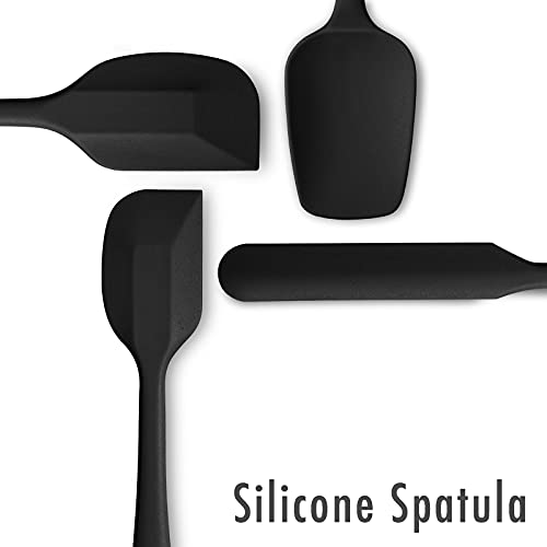 4-Piece Silicone Spatula Set with Stainless Steel Core, Black - color: Black