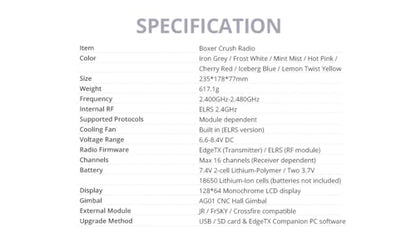 RadioMaster Boxer Crush EdgeTX 2.4G 16CH Remote Controller ELRS with AG01 Hall Gimbals (Blue) - color: Blue