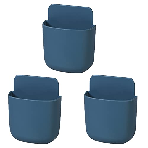 3 Pack Remote Control Holder Wall Mount Holders Hole-Free Phone Charging Organizer Pen Storage Containers For Home Office School Supply Storage (Blue) - color: Blue