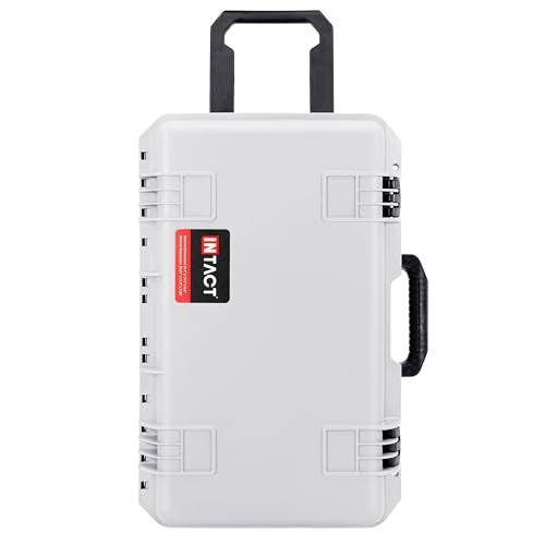 Eylar 22" Intact Premium Series Rolling Carry-On Hard Case with Wheels, IP67 Waterproof Crushproof, TSA Approved Travel Luggage, Customizable Pluck Foam for Cameras, Drones, Gear (White) - color: White