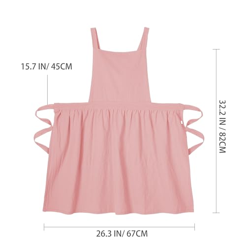 Pinknoke Cute Cotton Pinafore Aprons for Women with Pockets for Kitchen - color: Pink