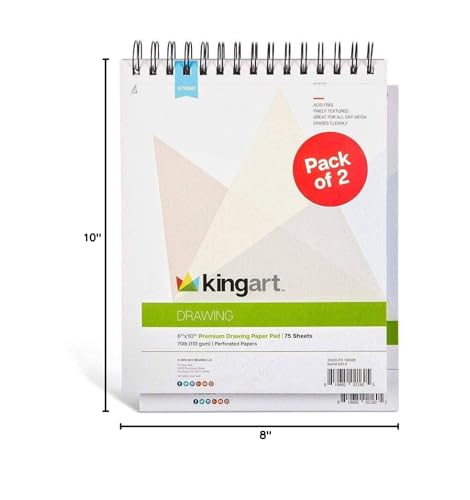 KINGART 8” x 10” Wire Bound Drawing Paper Pads, 70 lbs., Set of 2, (641-2) White (Pack of 2) - size: 8 x 10" (Pack of 2)