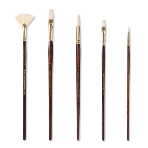 rubens Oil Paint Brush Set, 5 Pcs Natural Hog Bristle Paint Brushes