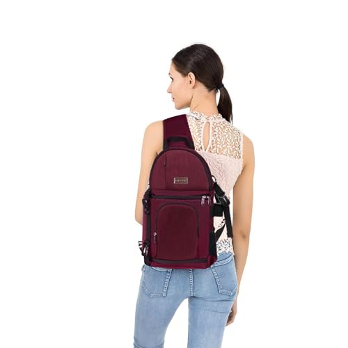 MOSISO Camera Sling Bag, Photography Shoulder Bag Compact Camera Backpack - color: Wine Red