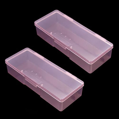 2Pcs Transparent Nail Art Tool Organizer Plastic Storage Box - color: 2 Pink